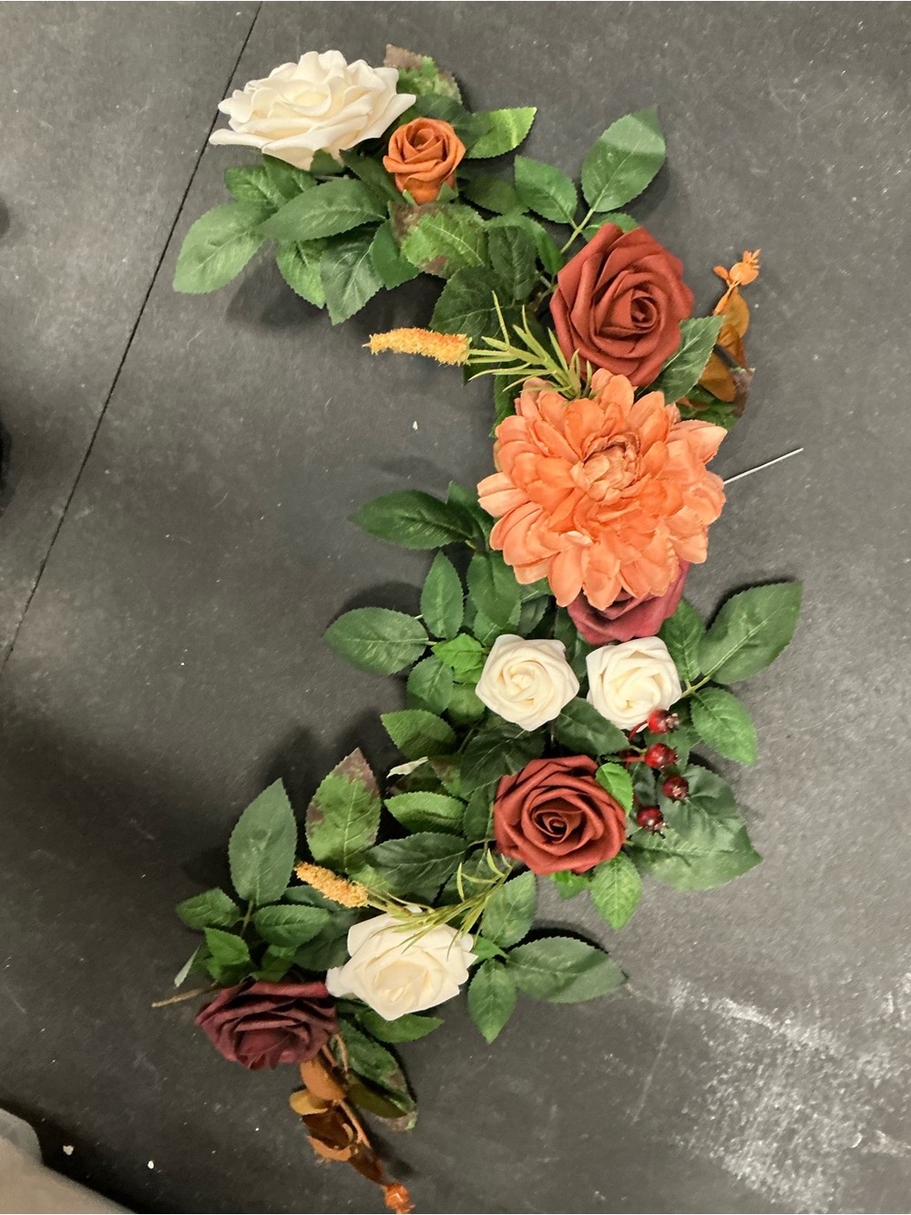 Elegant Mixed Rose and Peony Garland - Orange, Cream, Burgundy